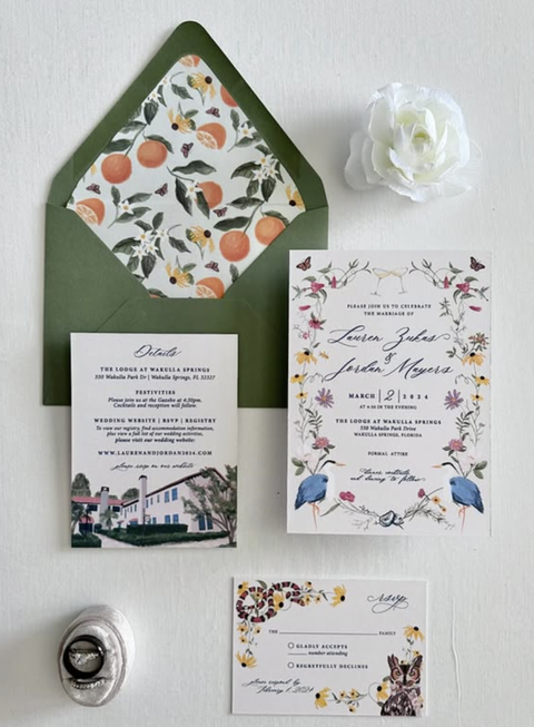 maximalist Old Florida wedding invitations